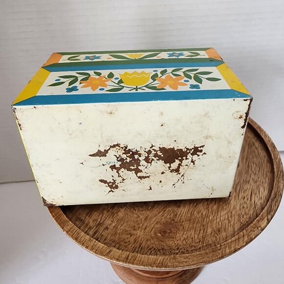 Syndicate Mfg Tin Metal Recipe Box 3x5 Card Holder Trinket Retro Dutch Floral - Picture 5 of 6